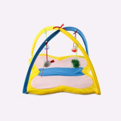 Foldable Butterfly Style Cut Pet Tent Exercise Play Soft Bed Mat With Hanging Toy